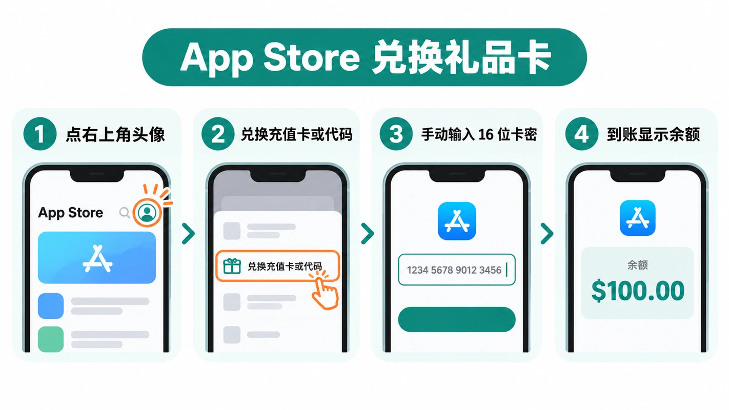 App Store 兑换礼品卡步骤图