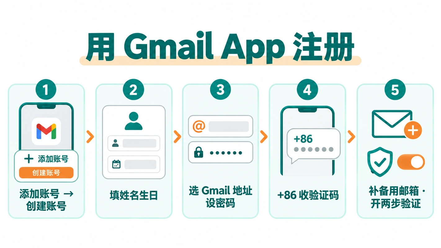 Gmail App 注册谷歌账号五步流程