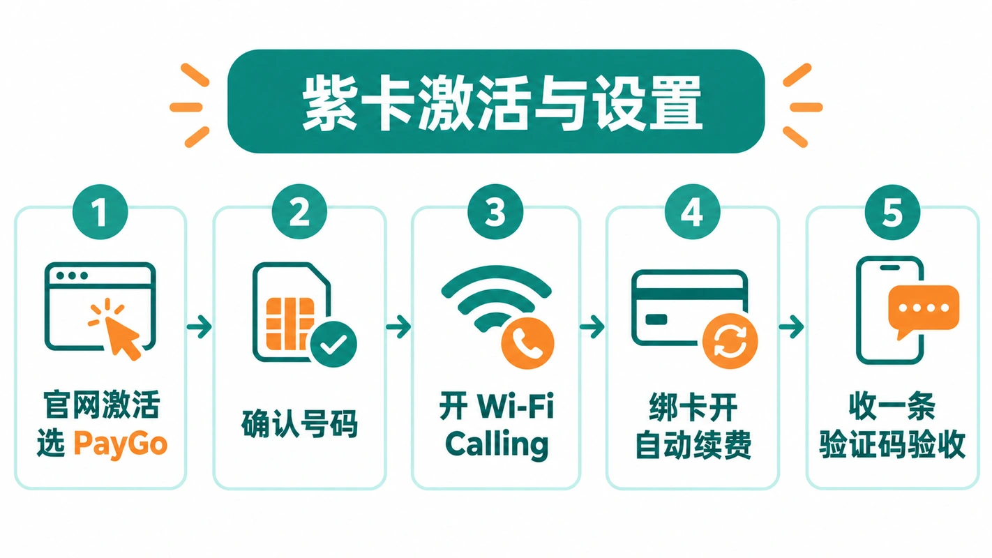 紫卡激活与设置五步流程